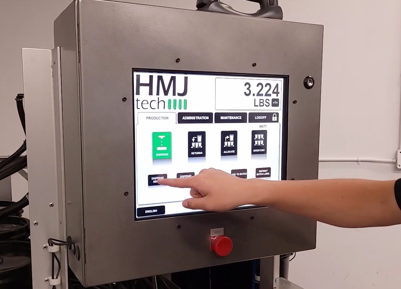 HMJ tech easy to use software screen for dispensing